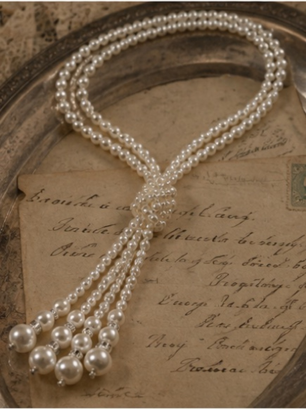 Vintage Pearl Lariat Necklace Multi Strand Long Pearl Tassel Necklace - Picture 3 of 6